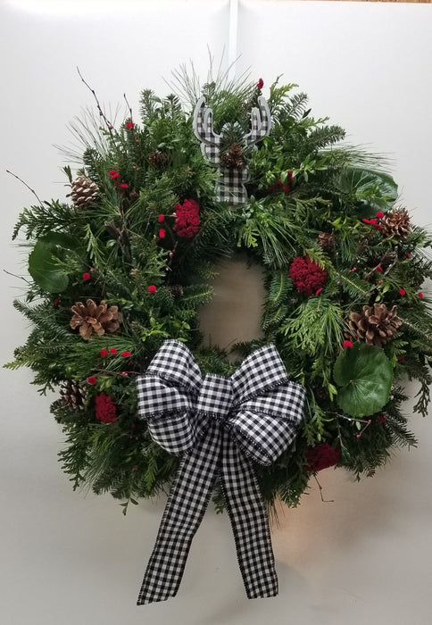 Gingham Christmas Woodland Wreath - Decorated Wreath