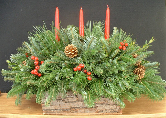 Centerpiece in a Pine Bark Box 24"