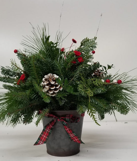 Galvanized Plaid Christmas Arrangement 10-12"