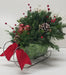 Green Tin Christmas Sleigh - Red Velvet Bow - Arrangements