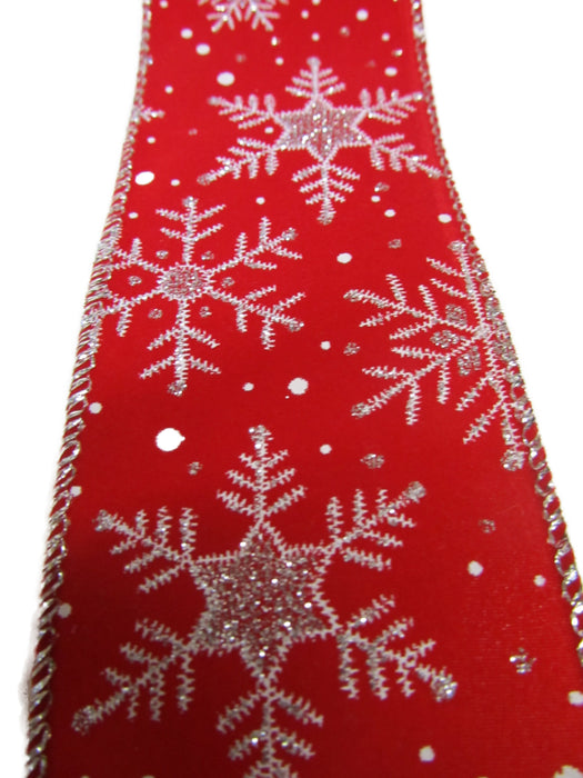Let It Snow - Large Red Velvet With Silver Snowflakes Bow - 