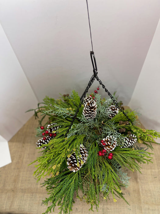Metal and Coco-mat Hanging Basket Filled with Cryptomeria 