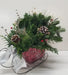 Red Tin Christmas Sleigh - Silver Glimmer Bow - Arrangements