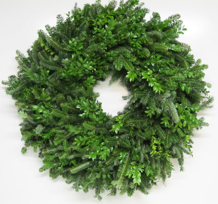Single Face Fraser Fir & Boxwood Wreath - 12-14 / No Bow / 