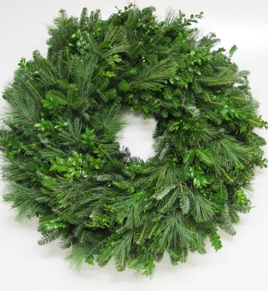 Single Face Fraser Fir, White Pine & Boxwood Wreath
