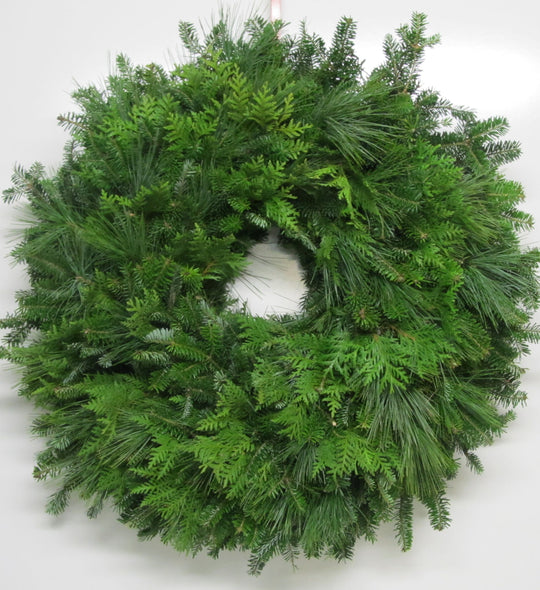 Single Face Fraser Fir, White Pine & Cedar Wreath