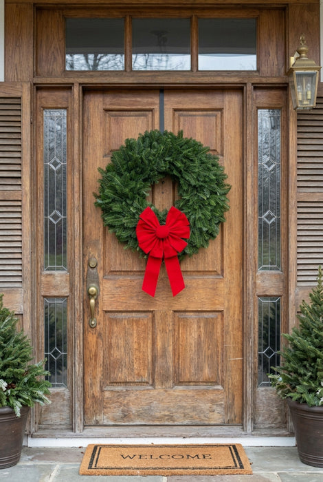 Single Face Fraser Fir Wreath - 22-24 / Lrg Red Velvet Bow /